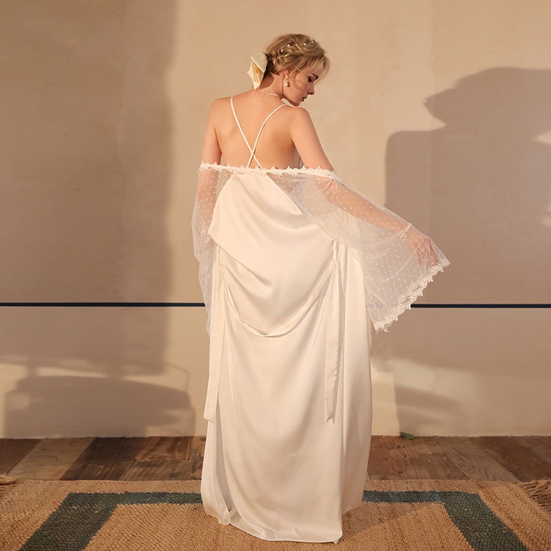 Long Nightgown  Sexy Backless Sash Polyester Adult Lingerie